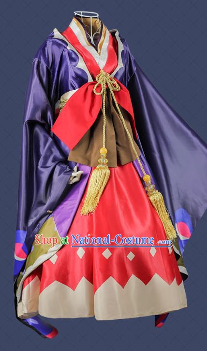 China Cosplay Onmyoji Clothing Ancient Female Swordsman Garments Traditional Game Purple Dress