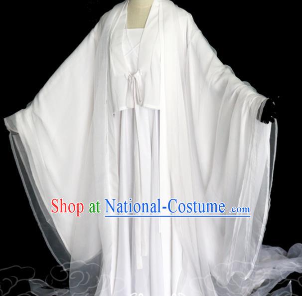 China Traditional Song Dynasty Princess White Hanfu Dress Cosplay Drama Swordswoman Wu Xingyun Clothing Ancient Goddess Garments