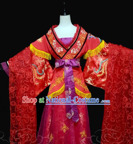 China Ancient Noble Lady Wedding Garments Traditional Tang Dynasty Princess Red Hanfu Dress Cosplay Drama Du Bingyan Clothing