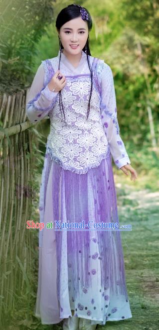 China Cosplay Drama Seven Fairy Zi Er Clothing Ancient Country Lady Garments Traditional Song Dynasty Village Girl Lilac Hanfu Dress