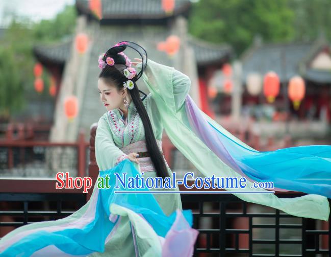 China Traditional Han Dynasty Empress Green Hanfu Dress Cosplay Drama The Queen Zhao Feiyan Clothing Ancient Imperial Concubine Garments