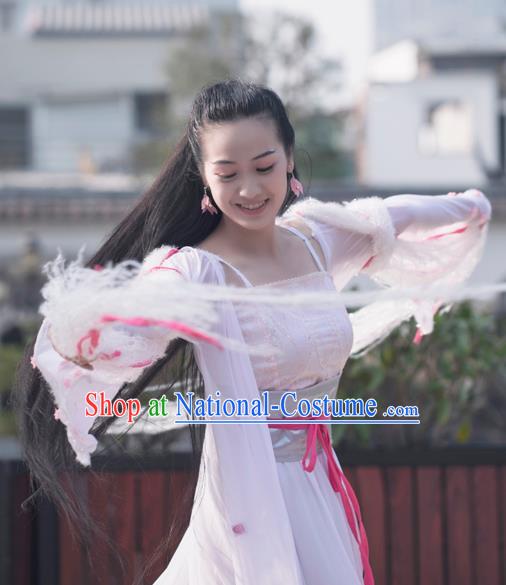 China Ancient Goddess Garments Traditional Tang Dynasty Young Lady Hanfu Dress Cosplay Drama Seven Fairy Chang E Clothing