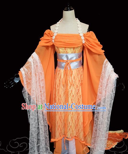 China Ancient Goddess Garments Traditional Song Dynasty Princess Orange Hanfu Dress Cosplay Drama Seven Fairy Cheng Er Clothing