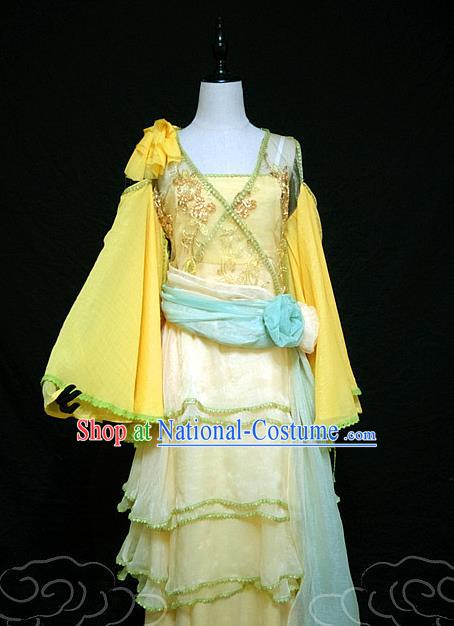 China Ancient Young Beauty Garments Traditional Yellow Hanfu Dress Cosplay Drama The Mischievous Princess Situ Jing Clothing