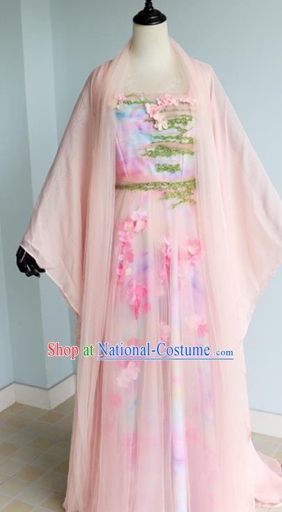 China Ancient Fox Goddess Garments Traditional Pink Hanfu Dress Cosplay Drama Once Upon a Time Bai Qian Clothing