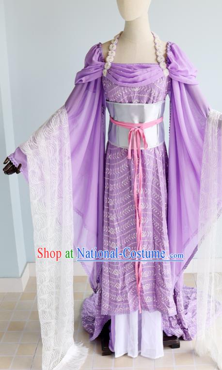 China Ancient Princess Garments Traditional Dance Purple Hanfu Dress Cosplay Drama Seven Fairy Zi Er Clothing