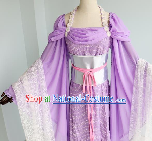 China Ancient Princess Garments Traditional Dance Purple Hanfu Dress Cosplay Drama Seven Fairy Zi Er Clothing