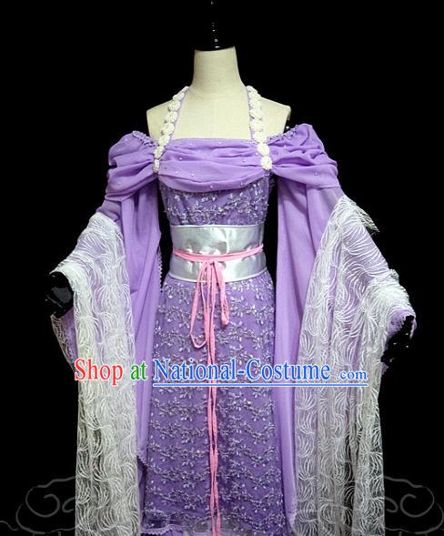 China Ancient Princess Garments Traditional Dance Purple Hanfu Dress Cosplay Drama Seven Fairy Zi Er Clothing