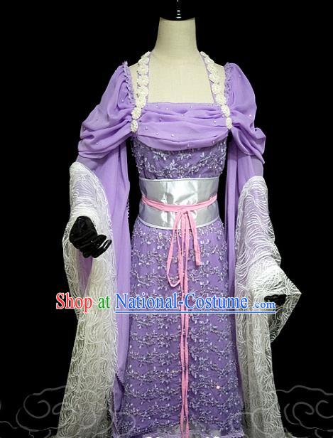 China Ancient Princess Garments Traditional Dance Purple Hanfu Dress Cosplay Drama Seven Fairy Zi Er Clothing