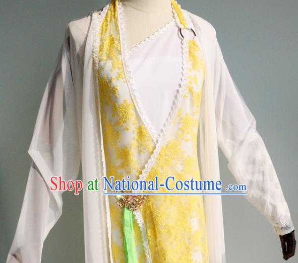 China Ancient Princess Garments Traditional Goddess Yellow Hanfu Dress Cosplay Drama Seven Fairy Huang Er Clothing