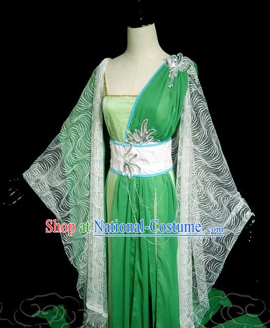 China Ancient Goddess Princess Garments Traditional Dance Performance Green Hanfu Dress Cosplay Drama Seven Fairy Lv Er Clothing