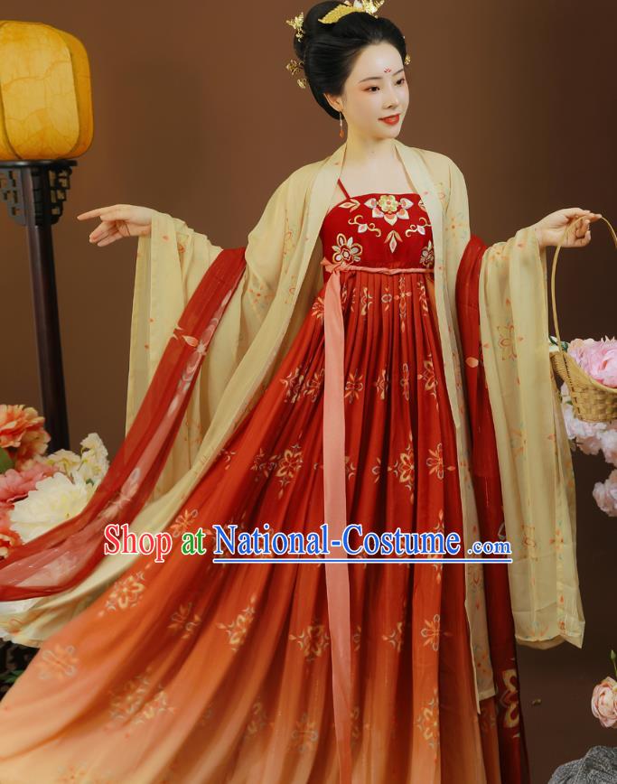 China Tang Dynasty Imperial Concubine Clothing Traditional Red Hanfu Dress Garment Ancient Court Woman Embroidered Apparels