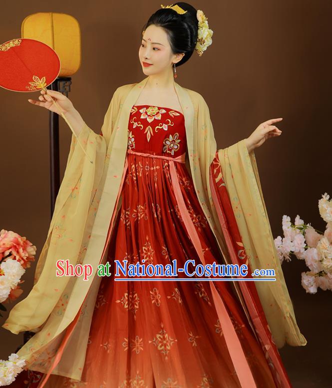 China Tang Dynasty Imperial Concubine Clothing Traditional Red Hanfu Dress Garment Ancient Court Woman Embroidered Apparels