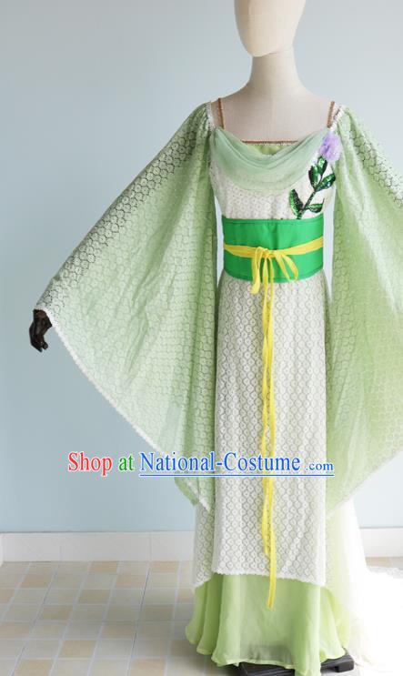 China Cosplay Drama Seven Fairy Lv Er Clothing Ancient Young Lady Garments Traditional Song Dynasty Princess Green Hanfu Dress