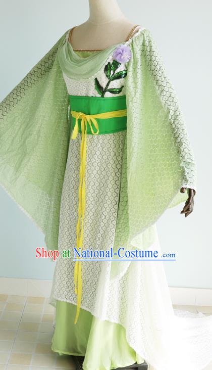 China Cosplay Drama Seven Fairy Lv Er Clothing Ancient Young Lady Garments Traditional Song Dynasty Princess Green Hanfu Dress