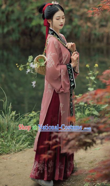 China Song Dynasty Country Lady Historical Clothing Traditional Female Hanfu Garments Ancient Young Woman Embroidered Dress Apparels