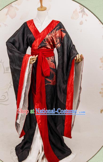 China Traditional Han Dynasty Empress Black Hanfu Dress Cosplay Swordswoman Clothing Ancient Palace Lady Garments