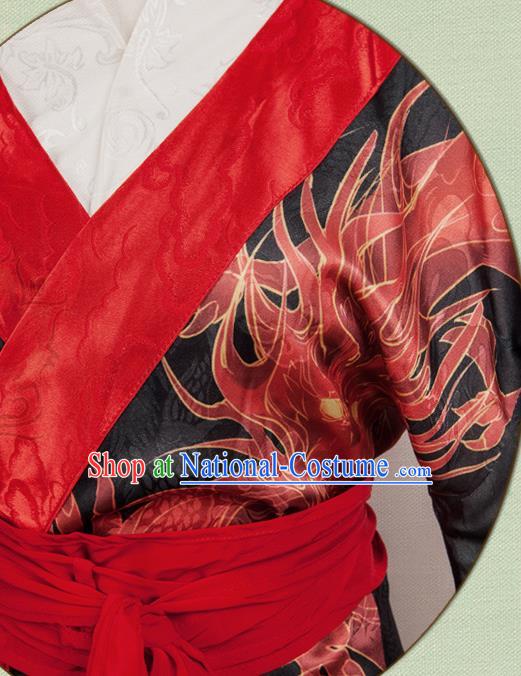 China Traditional Han Dynasty Empress Black Hanfu Dress Cosplay Swordswoman Clothing Ancient Palace Lady Garments