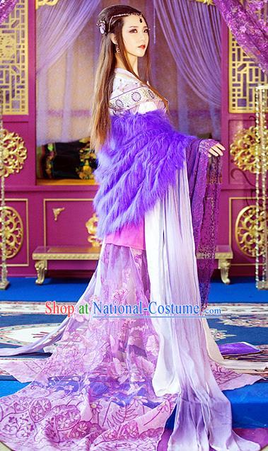 China Ancient Imperial Concubine Garments Traditional Jin Dynasty Princess Hanfu Dress Cosplay Goddess Purple Clothing