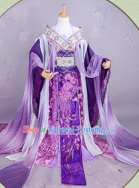 China Ancient Imperial Concubine Garments Traditional Jin Dynasty Princess Hanfu Dress Cosplay Goddess Purple Clothing