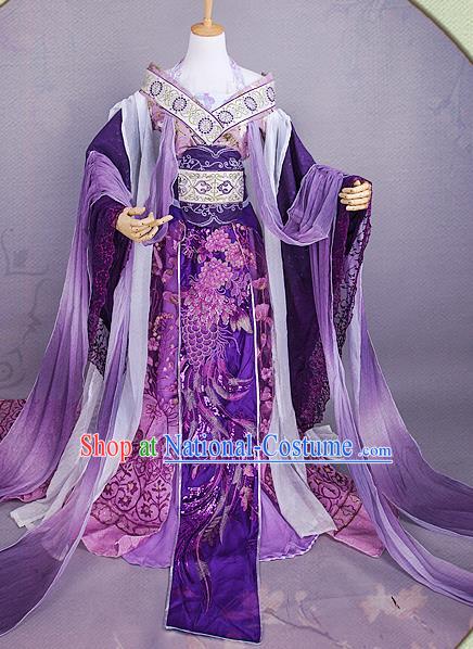 China Ancient Imperial Concubine Garments Traditional Jin Dynasty Princess Hanfu Dress Cosplay Goddess Purple Clothing