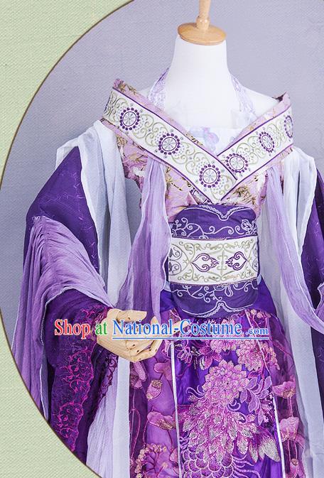 China Ancient Imperial Concubine Garments Traditional Jin Dynasty Princess Hanfu Dress Cosplay Goddess Purple Clothing