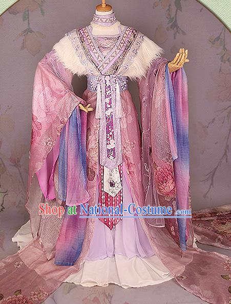 China Ancient Imperial Concubine Garments Traditional Jin Dynasty Court Beauty Pink Hanfu Dress Cosplay Swordswoman Ying Ge Clothing