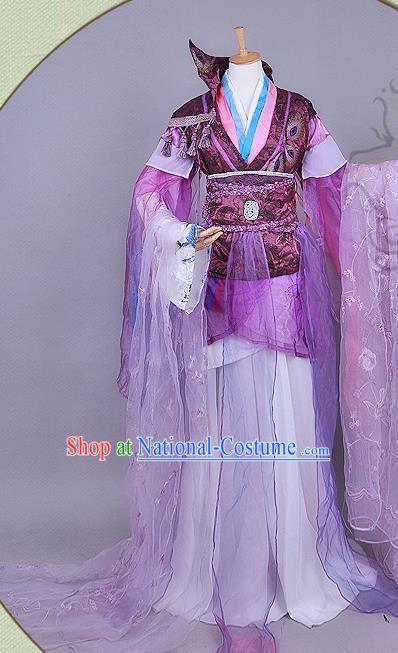 China Traditional Cosplay Swordsman Purple Hanfu Clothing Ancient Young Prince Apparels Jin Dynasty Royal Highness Garment Costumes