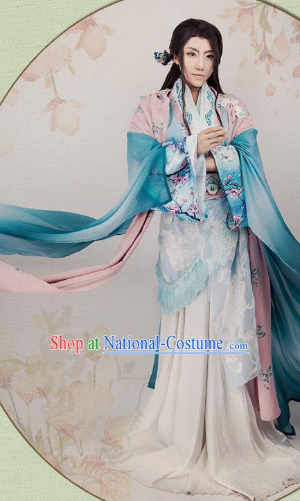 China Ancient Fairy Garments Traditional Jin Dynasty Princess Hanfu Dress Cosplay Swordswoman Clothing