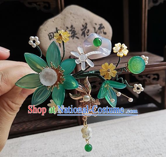 China Song Dynasty Palace Lady Hair Stick Traditional Hanfu Jade Lotus Hairpin Handmade Ancient Princess Hair Accessories