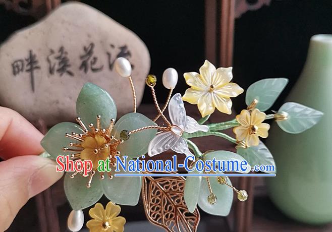 China Song Dynasty Palace Lady Shell Flowers Hair Stick Traditional Hanfu Jade Peach Blossom Hairpin Handmade Ancient Princess Hair Accessories