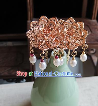 China Tang Dynasty Palace Lady Hair Stick Traditional Hanfu Hair Accessories Handmade Ancient Princess Golden Peony Hairpin