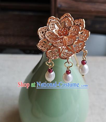 China Tang Dynasty Palace Lady Hair Stick Traditional Hanfu Hair Accessories Handmade Ancient Princess Golden Peony Hairpin