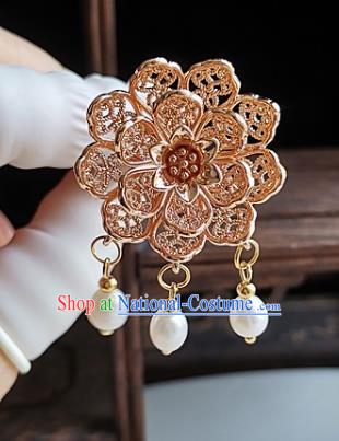 China Tang Dynasty Palace Lady Hair Stick Traditional Hanfu Hair Accessories Handmade Ancient Princess Golden Peony Hairpin