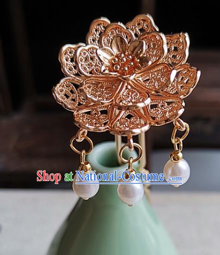 China Tang Dynasty Palace Lady Hair Stick Traditional Hanfu Hair Accessories Handmade Ancient Princess Golden Peony Hairpin