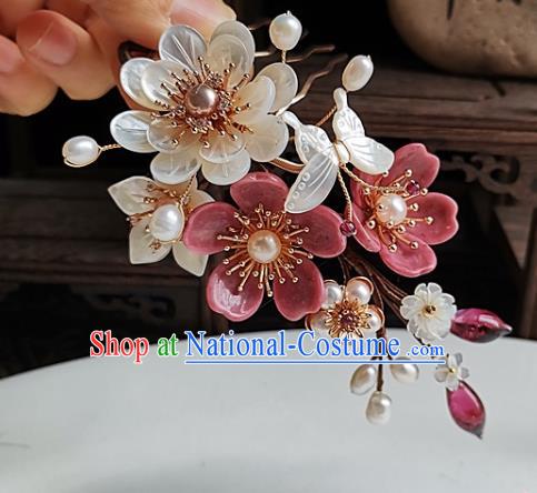 China Song Dynasty Shell Peony Hair Comb Traditional Hanfu Hair Accessories Handmade Ancient Imperial Concubine Flowers Hairpin