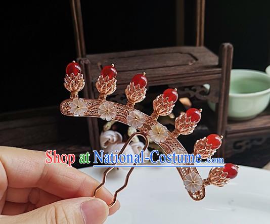 China Ming Dynasty Shell Flowers Hair Comb Traditional Hanfu Hair Accessories Handmade Ancient Empress Golden Hairpin