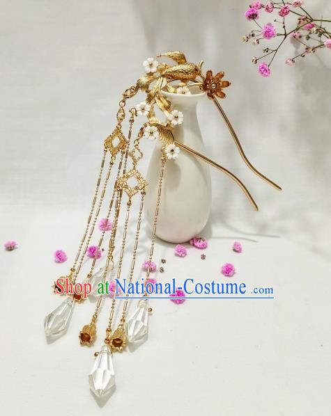 China Tang Dynasty Queen Tassel Hair Stick Traditional Hanfu Hair Accessories Handmade Ancient Empress Goldfish Lotus Hairpin