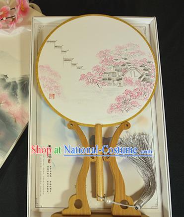 China Traditional Silk Fan Cheongsam Circular Fan Dance Palace Fan Hand Painting Peach Blossom Fan