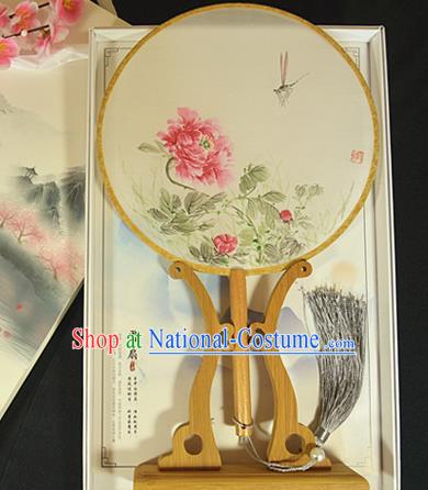 China Hand Painting Peony Fan Traditional Silk Fan Cheongsam Circular Fan Classical Dance Palace Fan