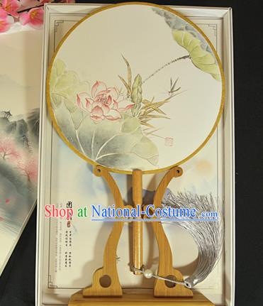 China Classical Dance Palace Fan Hand Painting Lotus Fan Traditional Silk Fan Cheongsam Circular Fan