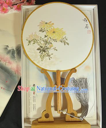 China Cheongsam Show Circular Fan Classical Dance Palace Fan Hand Painting Chrysanthemum Fan Traditional Silk Fans