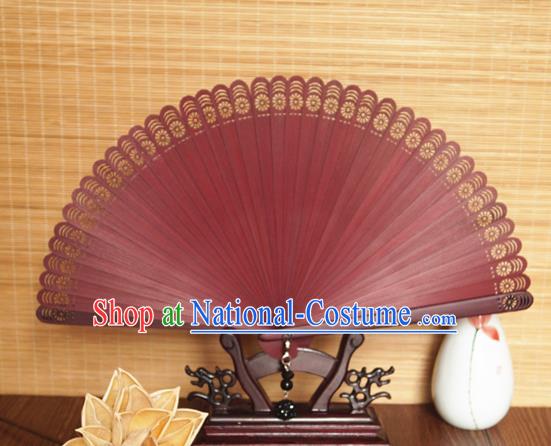 Handmade China Traditional Folding Fans Carving Bamboo Fan Classical Red Accordion