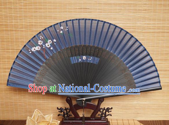 Handmade China Black Bamboo Fan Classical Suzhou Silk Accordion Traditional Folding Fans