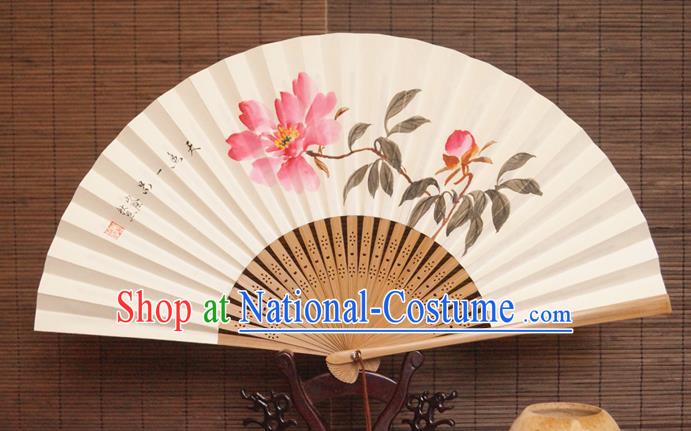 China Traditional Dance Folding Fan Bamboo Fan Classical Paper Accordion Handmade Ink Painting Peony Fans