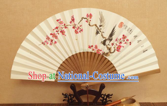 China Classical Paper Accordion Hand Painting Plum Blossom Fan Traditional Folding Fans Carving Bamboo Fan