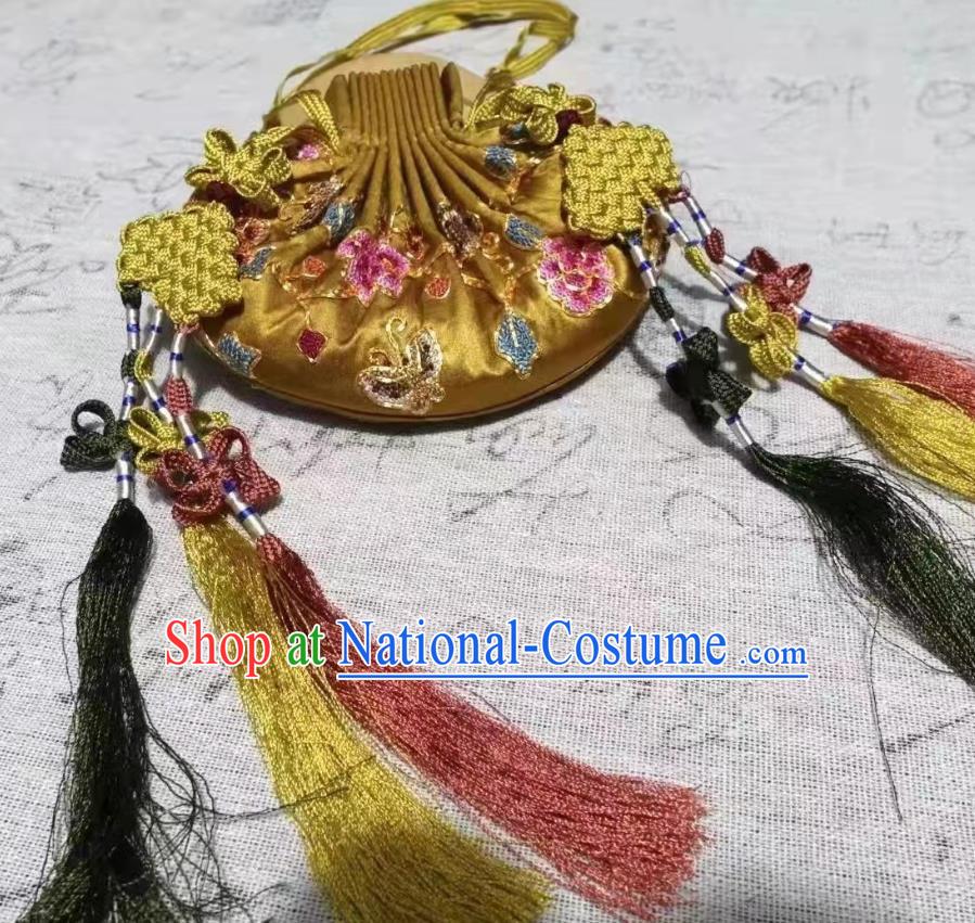 Chinese Ming Dynasty Waist Accessories Ancient Princess Embroidered Sachet Traditional Hanfu Golden Silk Perfume Satchel Belt Pendant