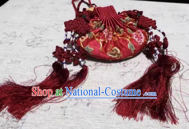 Chinese Ming Dynasty Belt Pendant Waist Accessories Ancient Princess Suzhou Embroidered Sachet Traditional Hanfu Red Silk Perfume Satchel