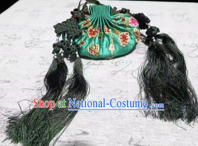 Chinese Ancient Princess Suzhou Embroidered Sachet Traditional Hanfu Green Silk Perfume Satchel Ming Dynasty Belt Pendant Waist Accessories