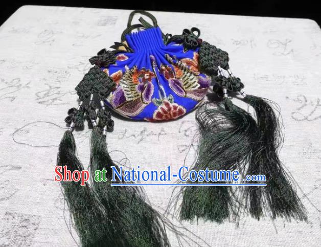 Chinese Traditional Hanfu Royalblue Silk Perfume Satchel Ming Dynasty Belt Pendant Accessories Ancient Princess Suzhou Embroidered Sachet